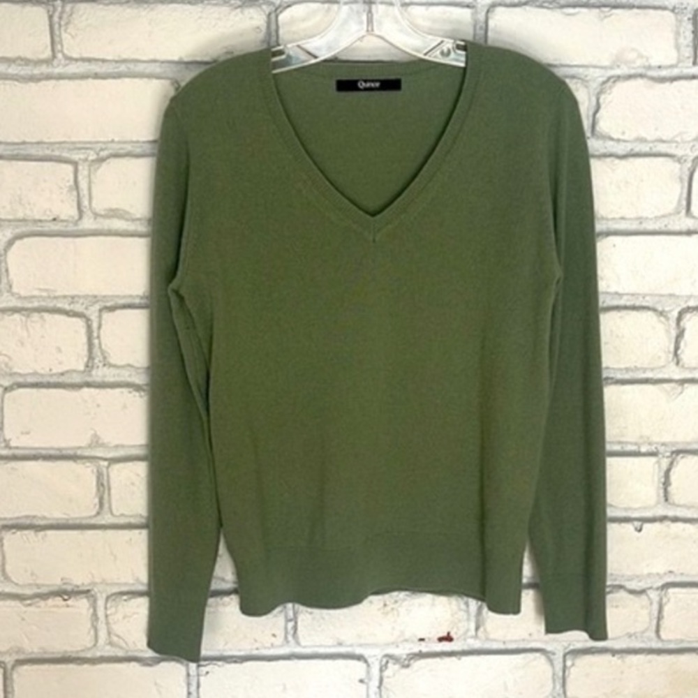 Quince Mongolian Cashmere V-Neck Sweater sz S Long Sleeve Mint green